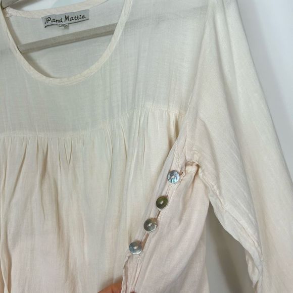JP and Mattie Cream Boho Peasant blouse Cotton Shell Buttons Layered Tunic - Picture 15 of 15